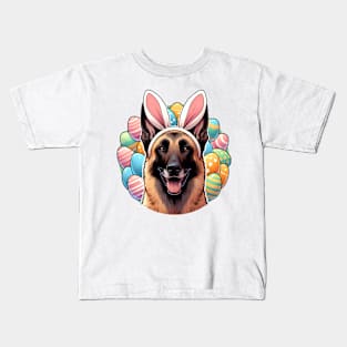 Belgian Malinois Enjoys Easter in Bunny Ears Kids T-Shirt